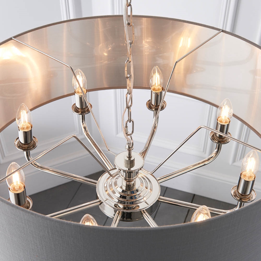 Endon 94415 - Chandelier on a chain HIGHCLERE 8xE14/40W/230V grey/shiny chrome d. 70 cm