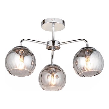 Endon 97971 - DIMPLE 3-Light Flush-Mount Chandelier 3xE14/7W/230V, Polished Chrome/Smoked Grey