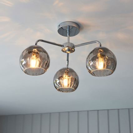 Endon 97971 - DIMPLE 3-Light Flush-Mount Chandelier 3xE14/7W/230V, Polished Chrome/Smoked Grey