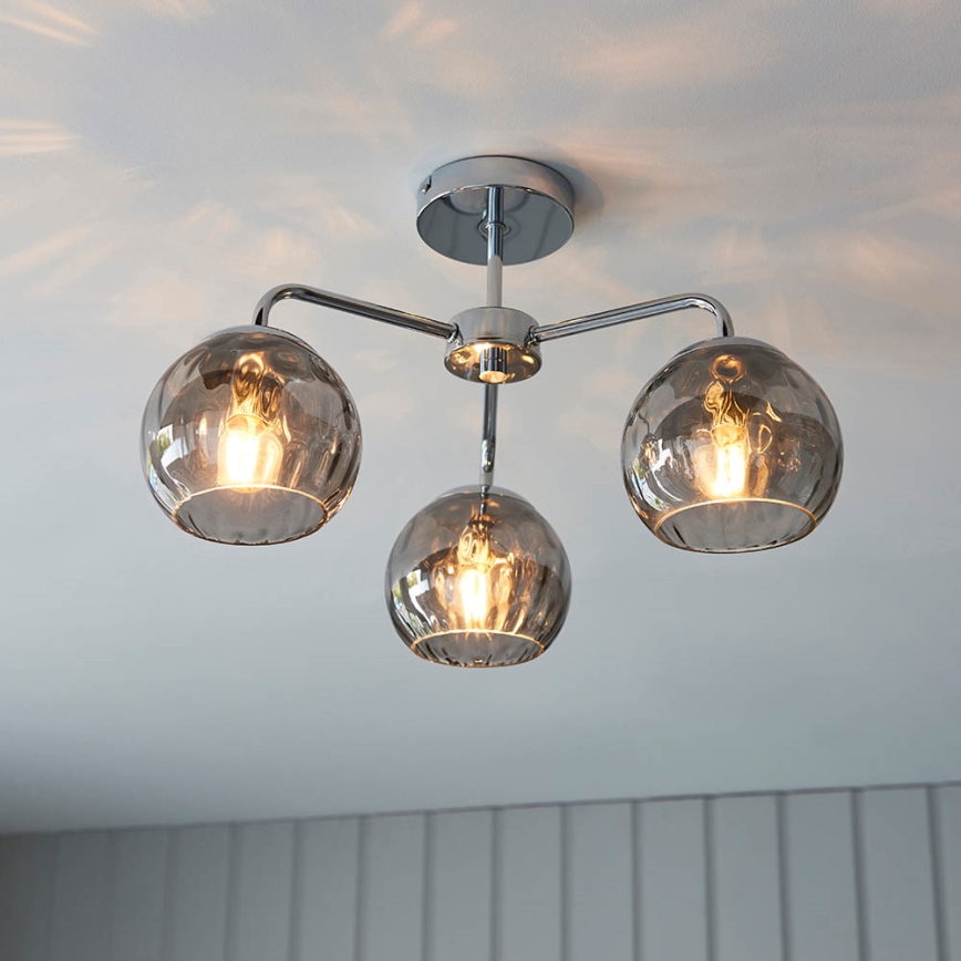 Endon 97971 - DIMPLE 3-Light Flush-Mount Chandelier 3xE14/7W/230V, Polished Chrome/Smoked Grey