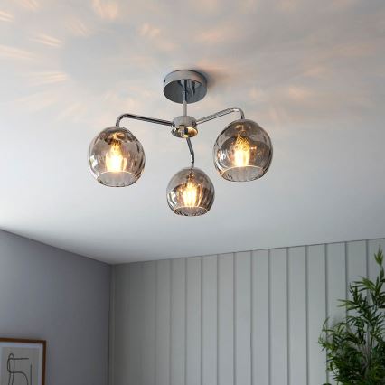 Endon 97971 - DIMPLE 3-Light Flush-Mount Chandelier 3xE14/7W/230V, Polished Chrome/Smoked Grey