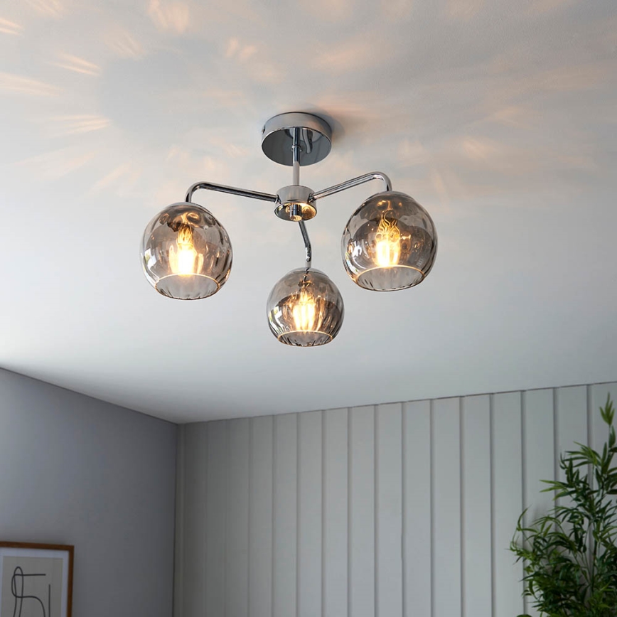 Endon 97971 - DIMPLE 3-Light Flush-Mount Chandelier 3xE14/7W/230V, Polished Chrome/Smoked Grey