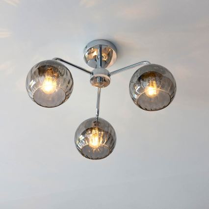 Endon 97971 - DIMPLE 3-Light Flush-Mount Chandelier 3xE14/7W/230V, Polished Chrome/Smoked Grey
