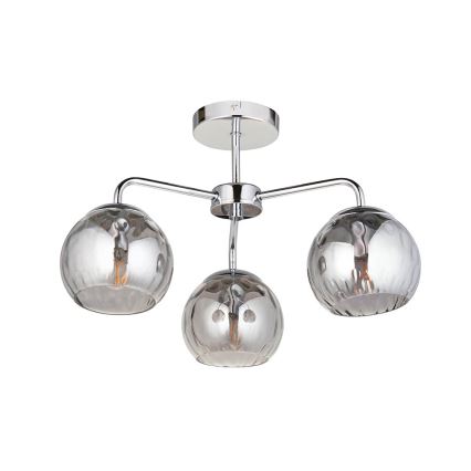 Endon 97971 - DIMPLE 3-Light Flush-Mount Chandelier 3xE14/7W/230V, Polished Chrome/Smoked Grey