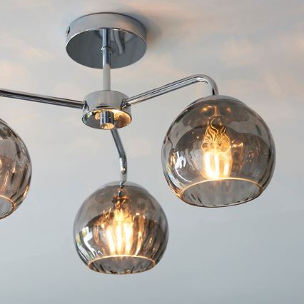 Endon 97971 - DIMPLE 3-Light Flush-Mount Chandelier 3xE14/7W/230V, Polished Chrome/Smoked Grey