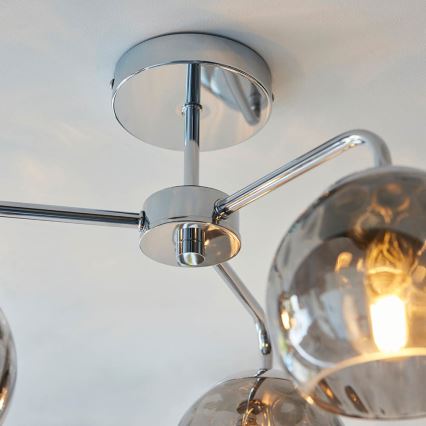 Endon 97971 - DIMPLE 3-Light Flush-Mount Chandelier 3xE14/7W/230V, Polished Chrome/Smoked Grey