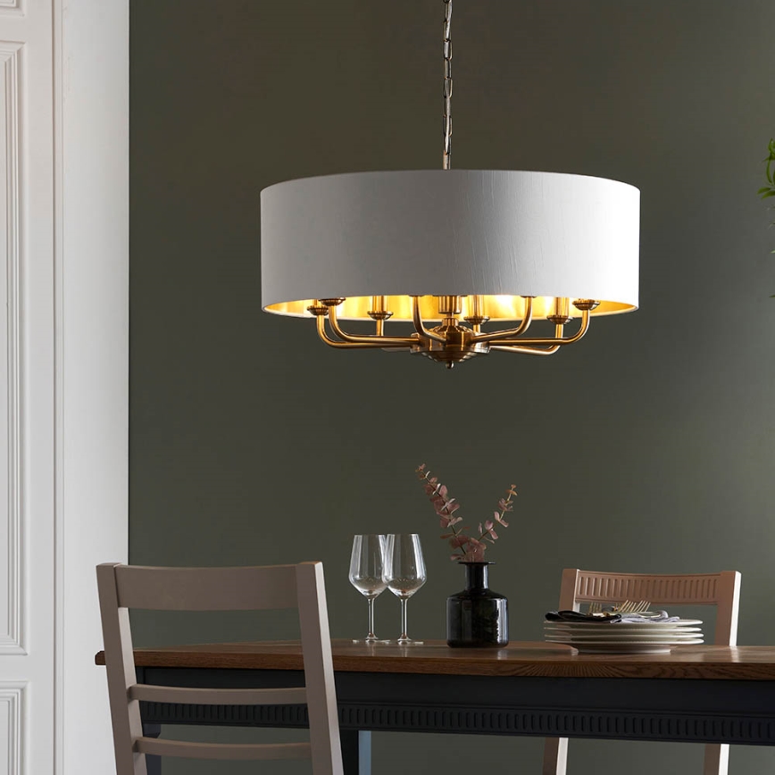 Endon 98938 - HIGHCLERE chain-hung chandelier 8×E14/40W/230V, Ø 70 cm, white/brass