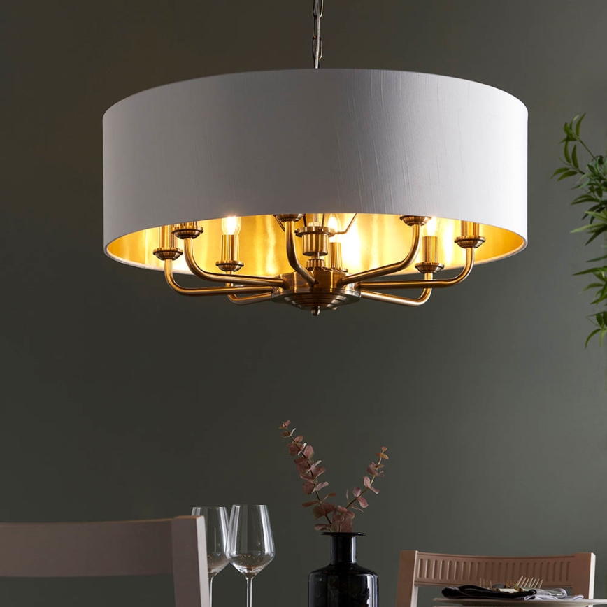 Endon 98938 - HIGHCLERE chain-hung chandelier 8×E14/40W/230V, Ø 70 cm, white/brass