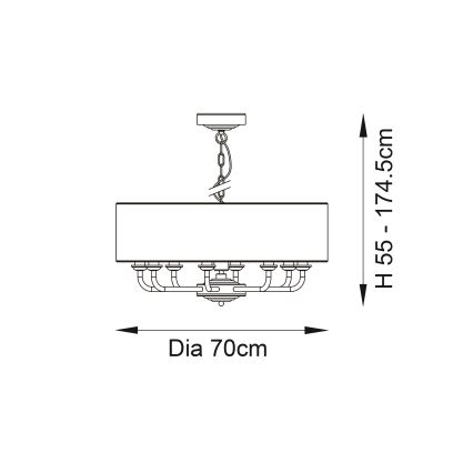 Endon 98938 - HIGHCLERE chain-hung chandelier 8×E14/40W/230V, Ø 70 cm, white/brass