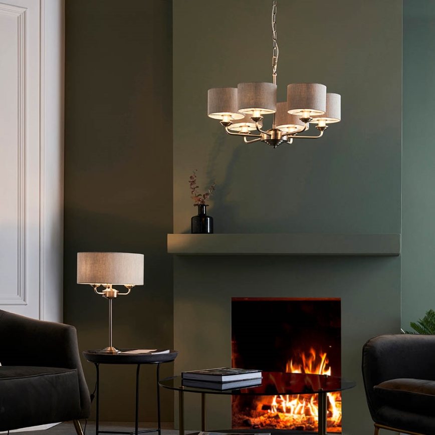 Endon 99151 - Chain-hung chandelier HIGHCLERE 6xE14/28W/230V grey/matte chrome Ø 53 cm