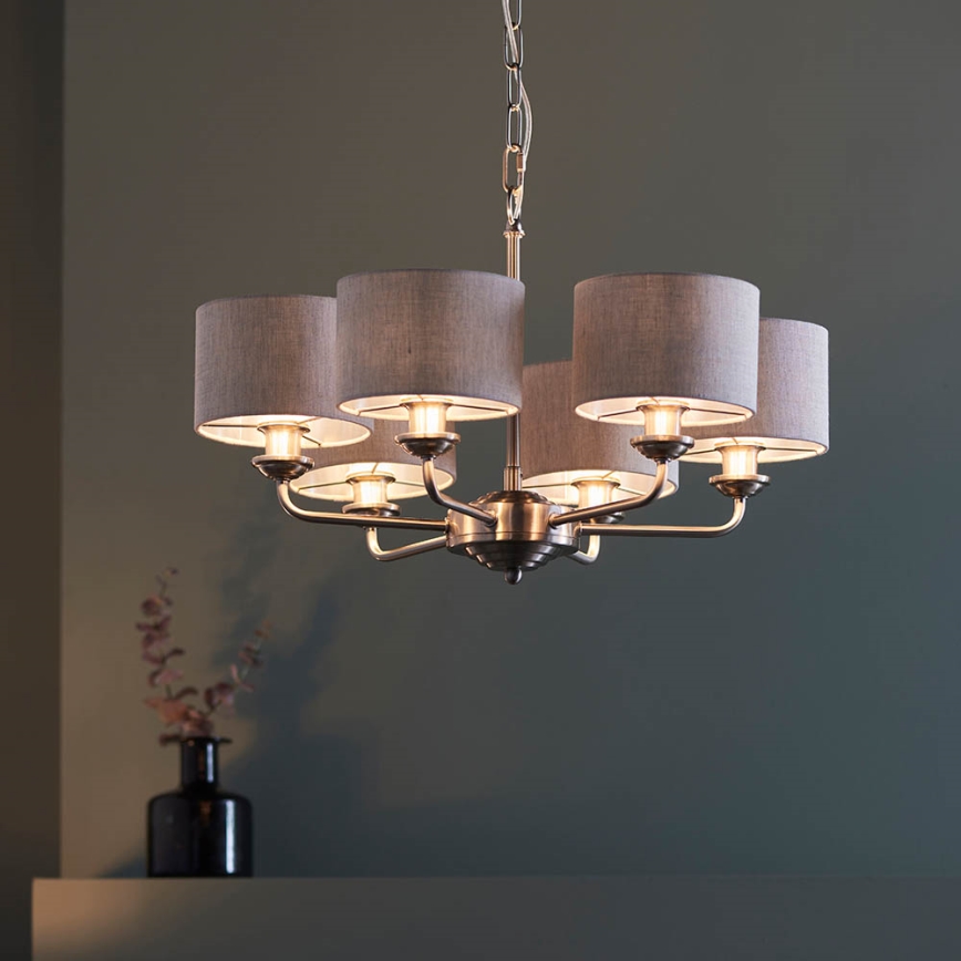 Endon 99151 - Chain-hung chandelier HIGHCLERE 6xE14/28W/230V grey/matte chrome Ø 53 cm