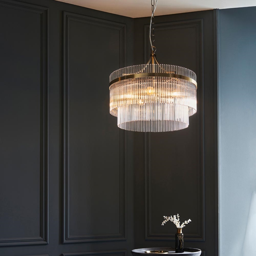 Endon 99166 - Chain-hung chandelier MARIETTA 5xE14/7W/230V brass/clear