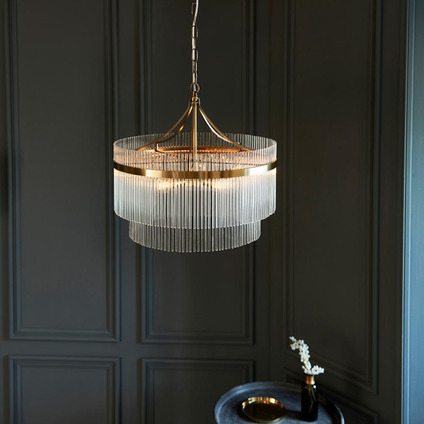 Endon 99166 - Chain-hung chandelier MARIETTA 5xE14/7W/230V brass/clear