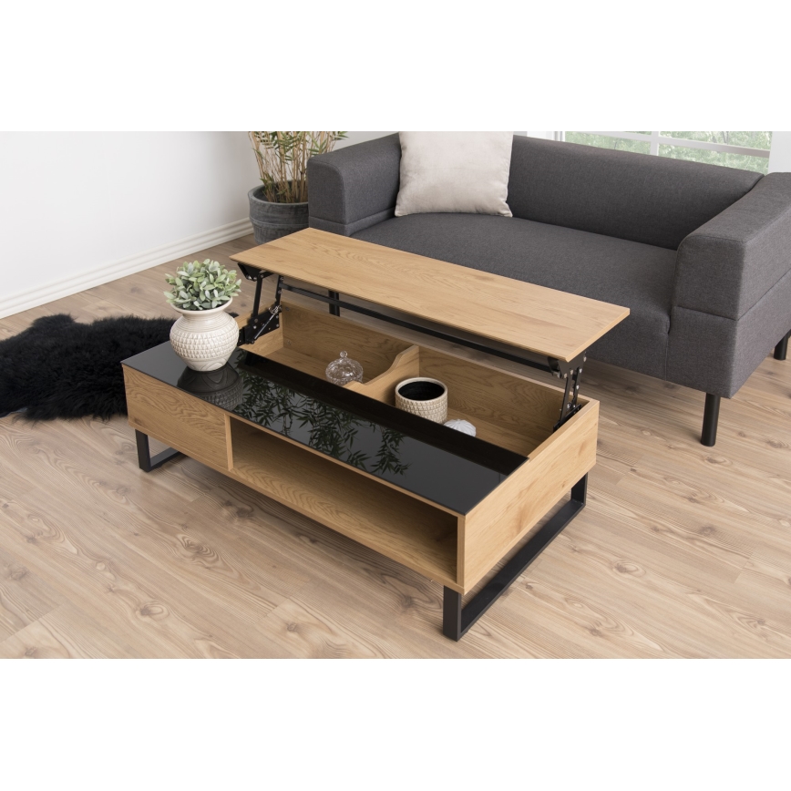 ENZO Lift-Top Coffee Table 110 x 60 cm Black/Oak