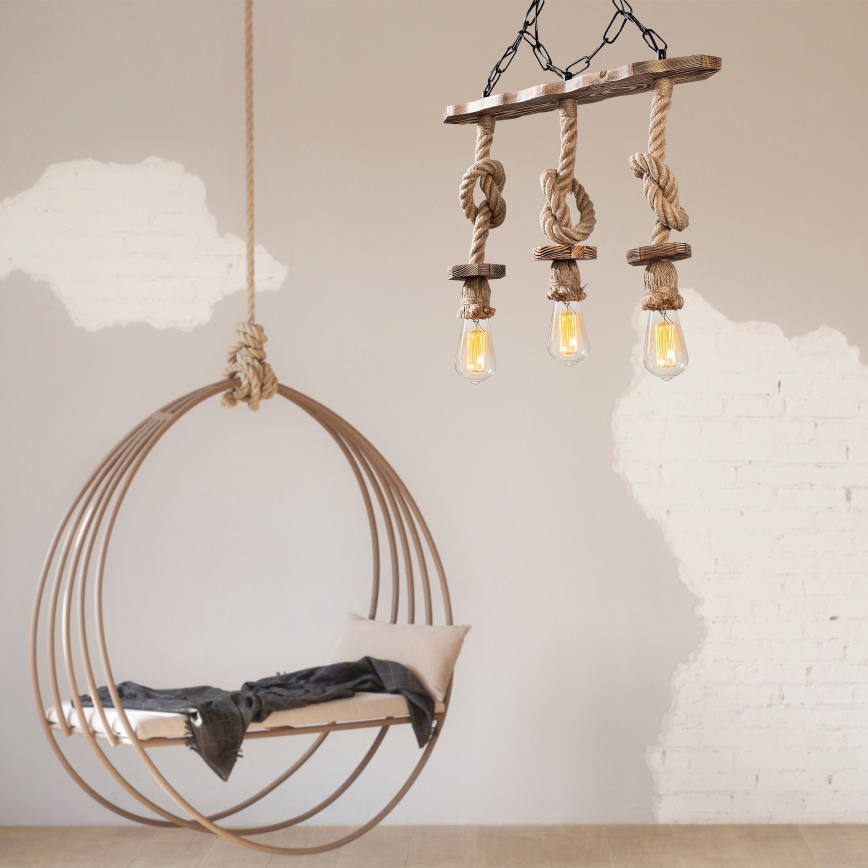 EREBOS 3xE27/40W/230V brown pendant light