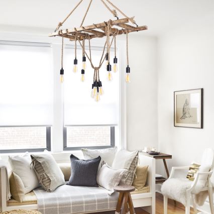 EREBOS cord-hung pendant light 12xE27/40W/230V, brown