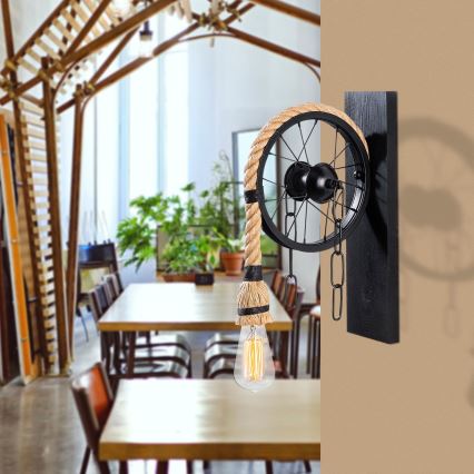 EREBOS Wall Light 1xE27/40W/230V Black/Brown