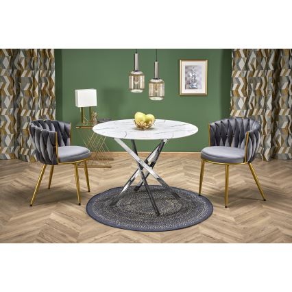 ESTEN 100 cm Dining Table, White/Silver