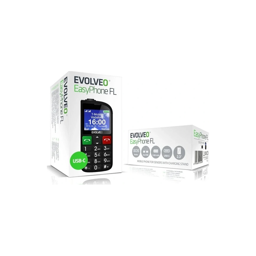 Evolveo - EasyPhone FL, Black Mobile Phone for Seniors