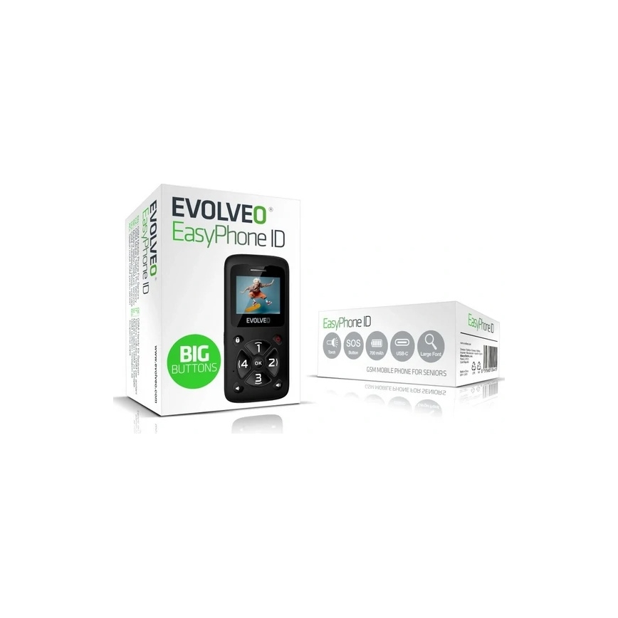 Evolveo - EasyPhone ID, mobile phone for seniors, black