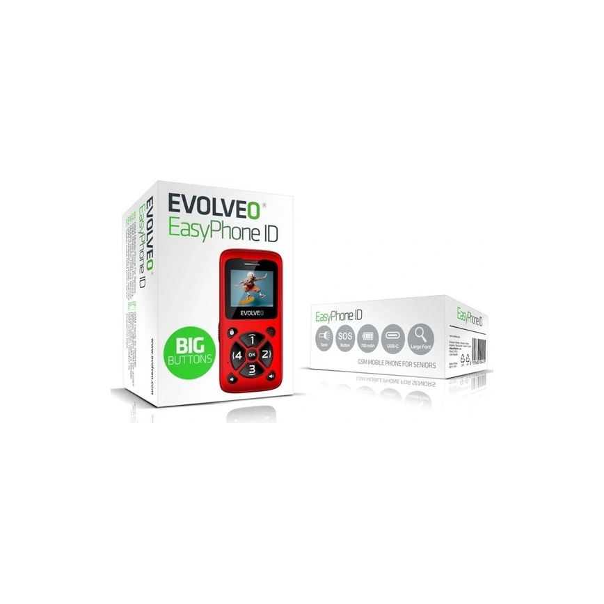 Evolveo - EasyPhone ID, mobile phone for seniors, red