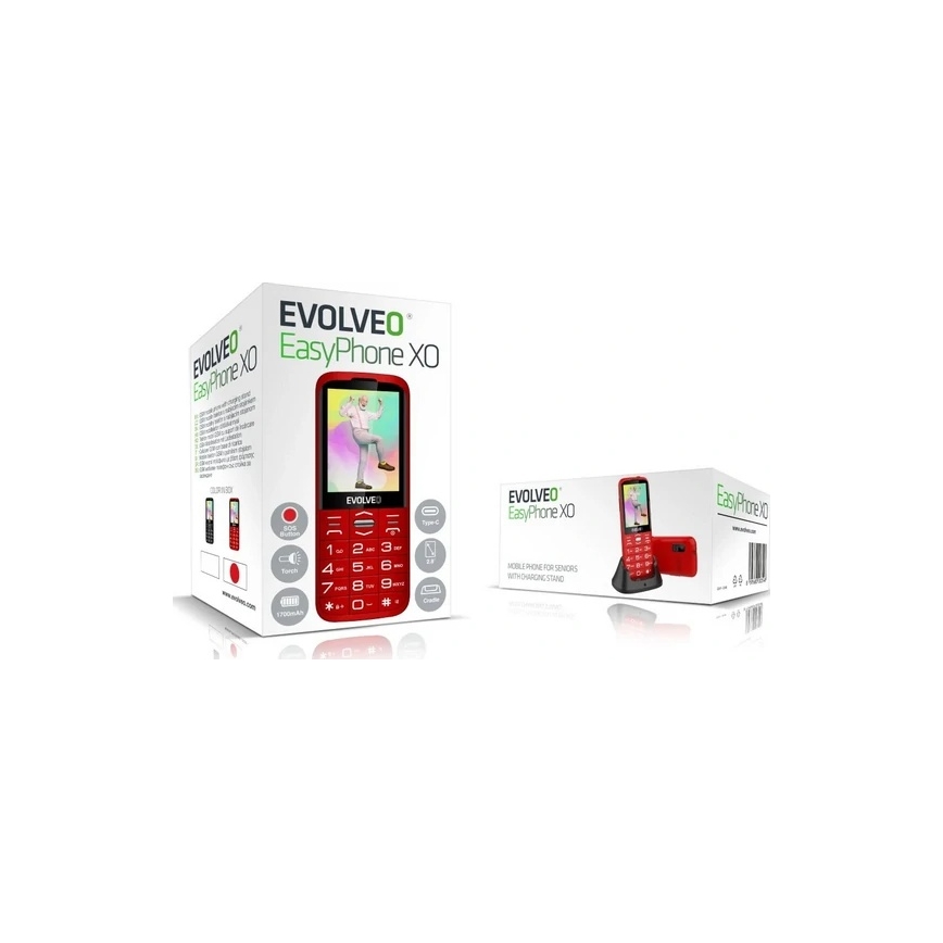 Evolveo - EasyPhone XO, red mobile phone for seniors