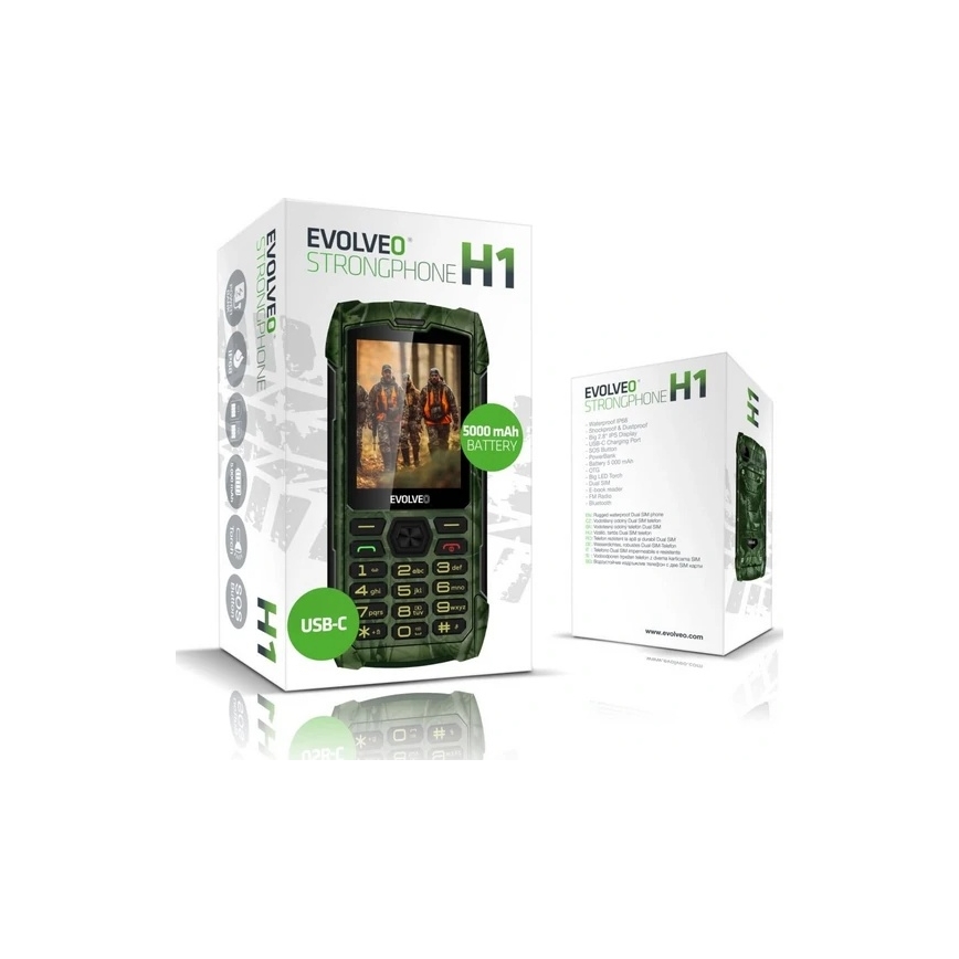 Evolveo - StrongPhone H1, waterproof Dual-SIM phone in hunting camouflage