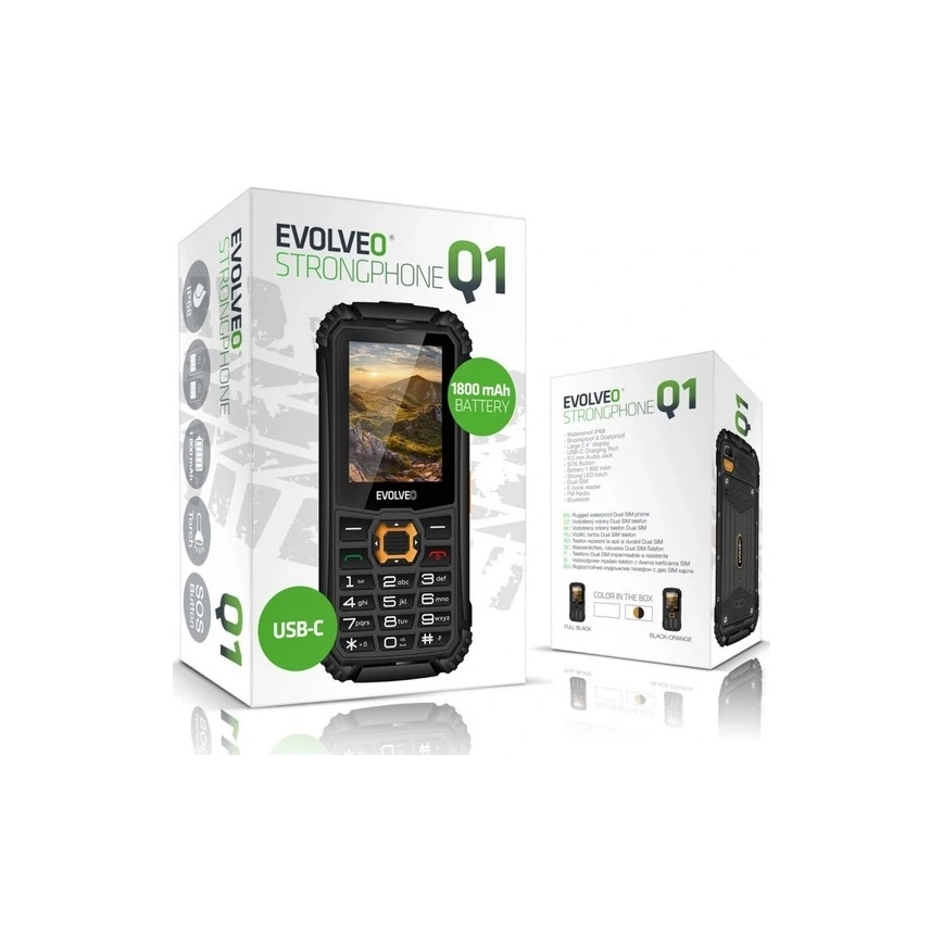Evolveo - StrongPhone Q1, waterproof Dual-SIM phone, black-orange
