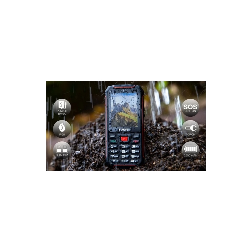 Evolveo - StrongPhone W4, waterproof Dual-SIM phone, black and red