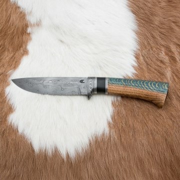 Exclusive Damascus knife 12,7 cm oak/ebony