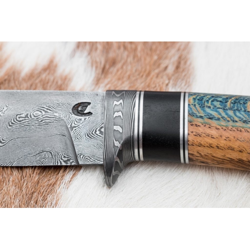 Exclusive Damascus knife 12,7 cm oak/ebony