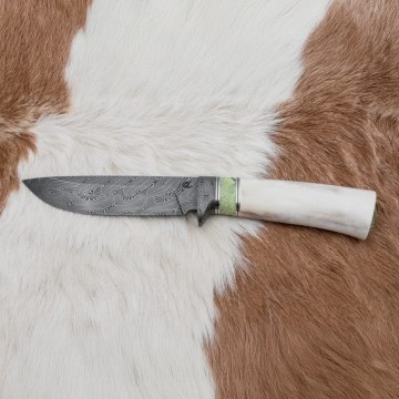 Exclusive Damascus knife 13 cm serpentinite/reindeer antler