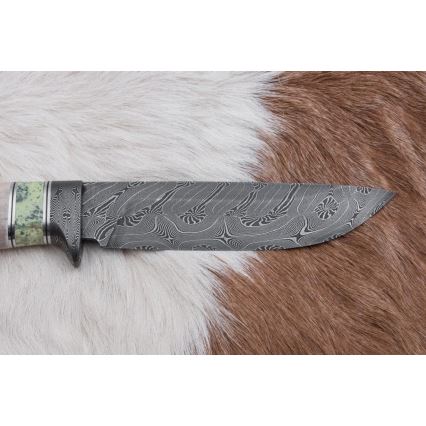 Exclusive Damascus knife 13 cm serpentinite/reindeer antler