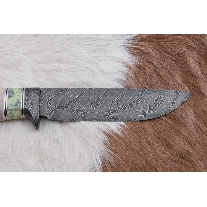 Exclusive Damascus knife 13 cm serpentinite/reindeer antler