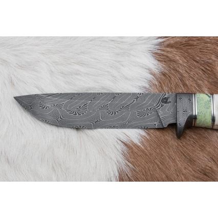Exclusive Damascus knife 13 cm serpentinite/reindeer antler