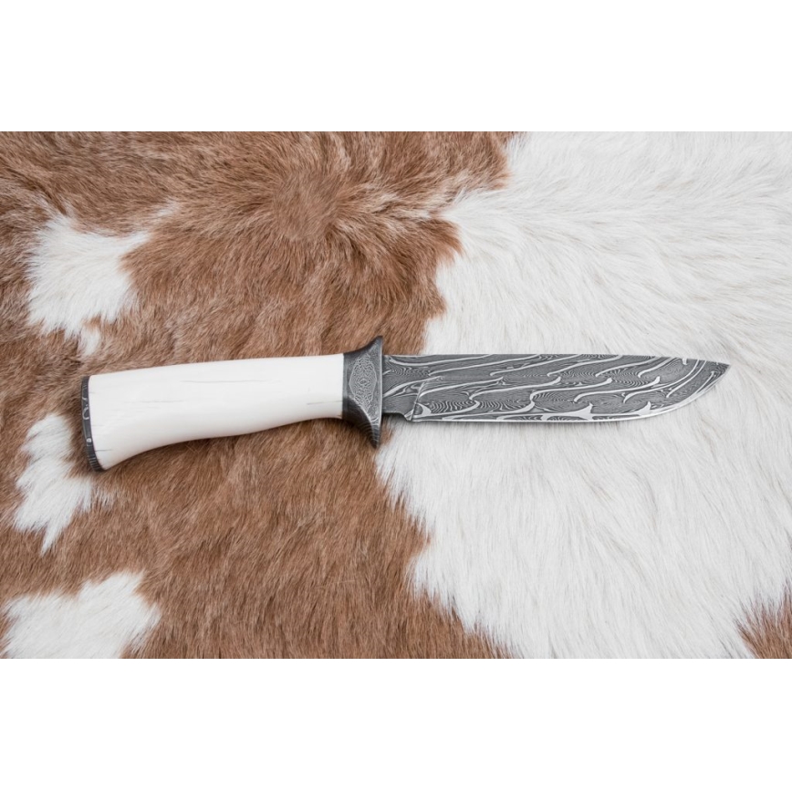 Exclusive Damascus knife 15 cm mammoth tusk