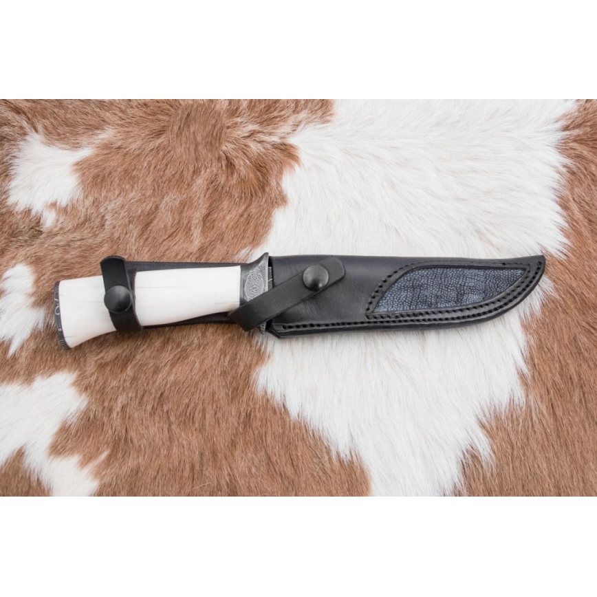 Exclusive Damascus knife 15 cm mammoth tusk