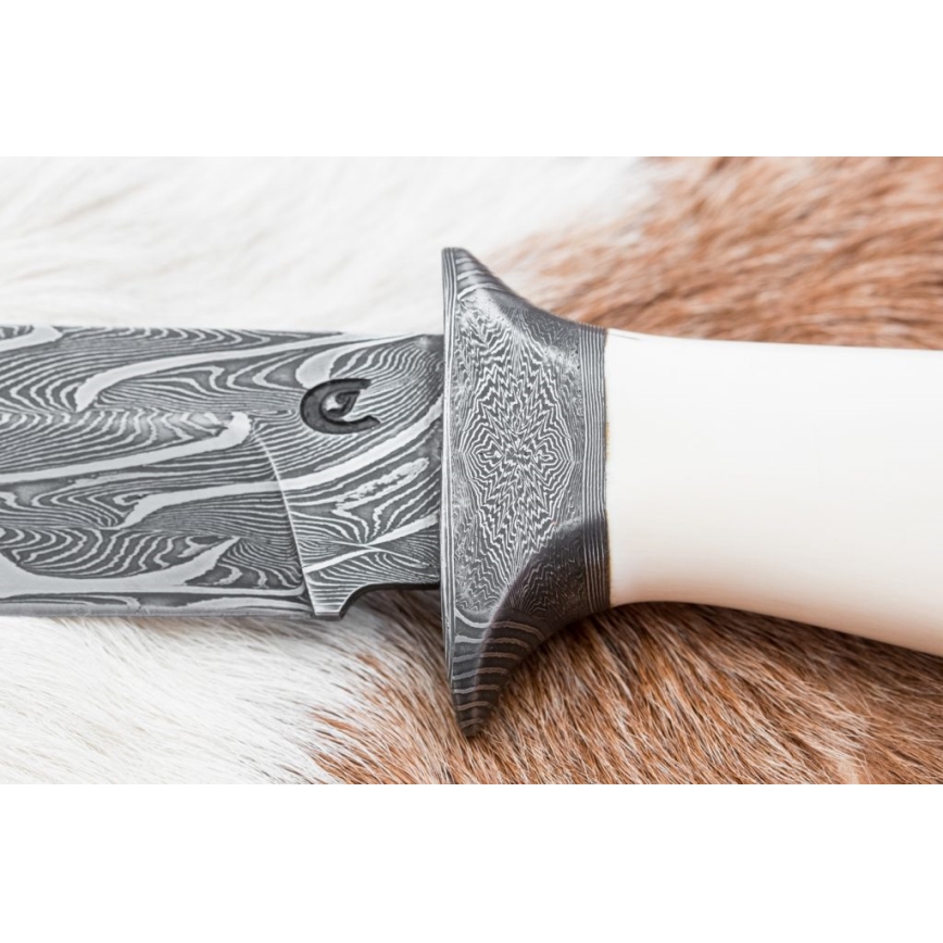 Exclusive Damascus knife 15 cm mammoth tusk