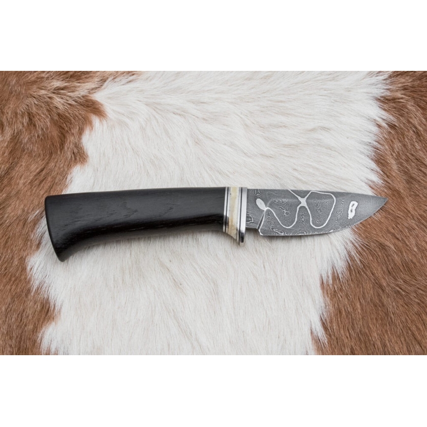 Exclusive Damascus knife 8,6 cm oak/camel bone