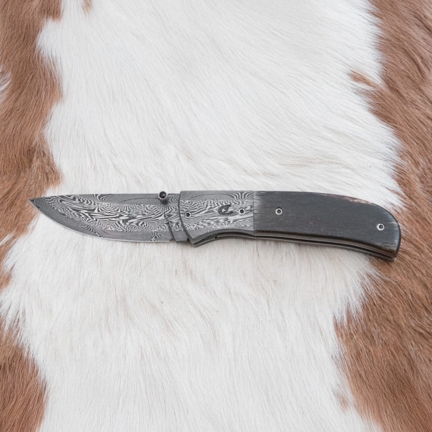 Exclusive folding Damascus knife 8 cm mammoth bone
