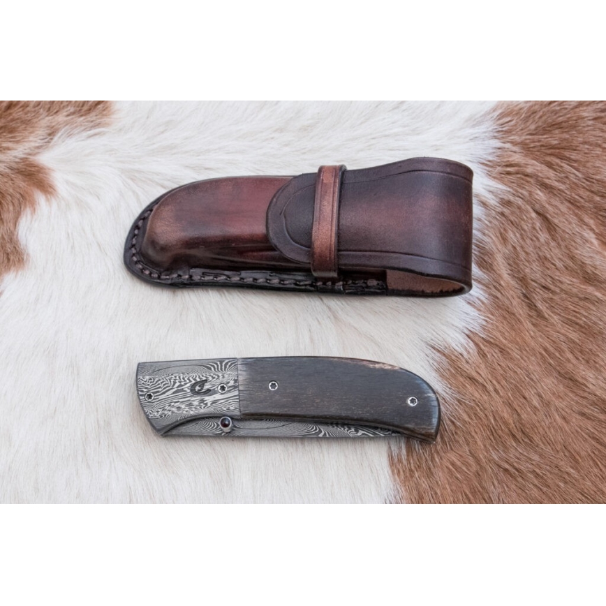 Exclusive folding Damascus knife 8 cm mammoth bone