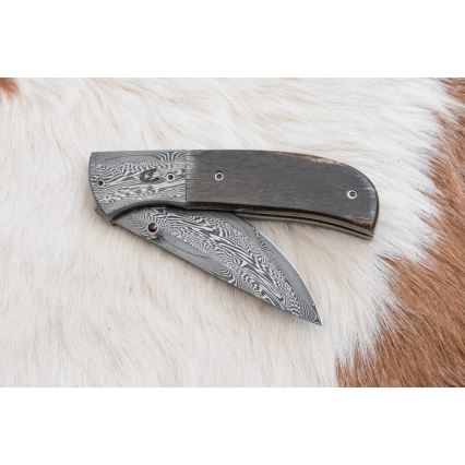 Exclusive folding Damascus knife 8 cm mammoth bone