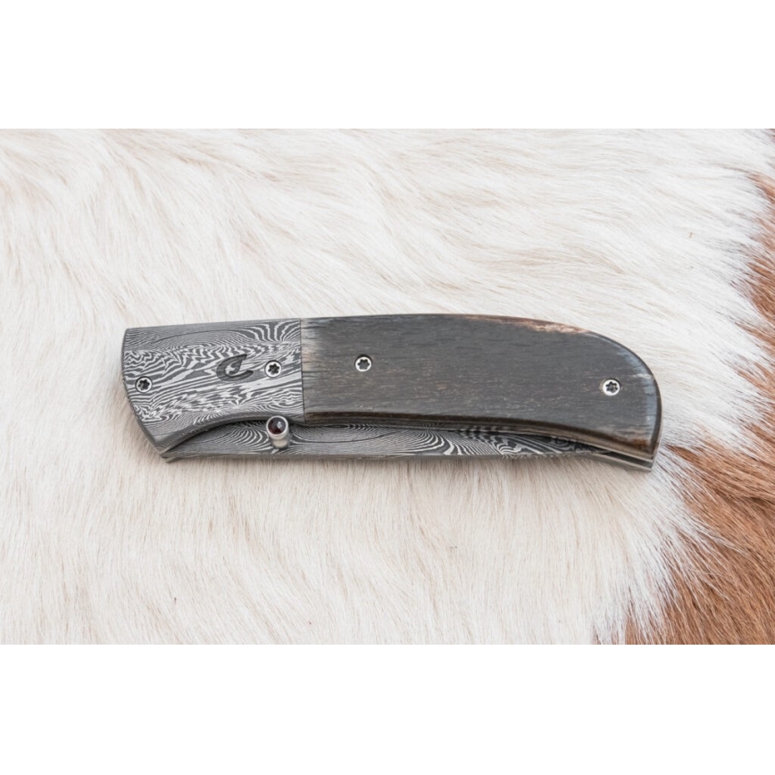 Exclusive folding Damascus knife 8 cm mammoth bone
