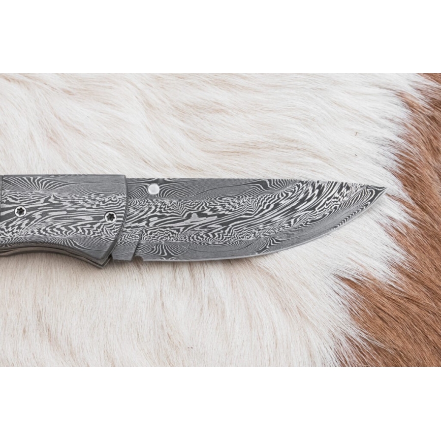 Exclusive folding Damascus knife 8 cm mammoth bone