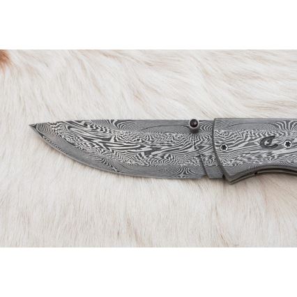 Exclusive folding Damascus knife 8 cm mammoth bone