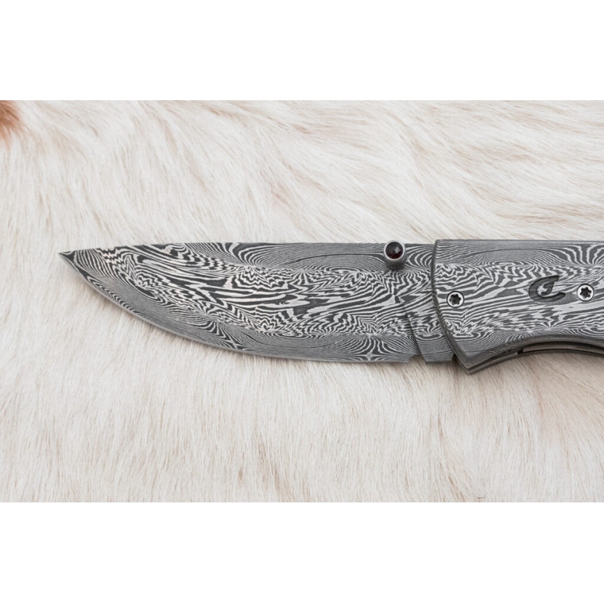 Exclusive folding Damascus knife 8 cm mammoth bone