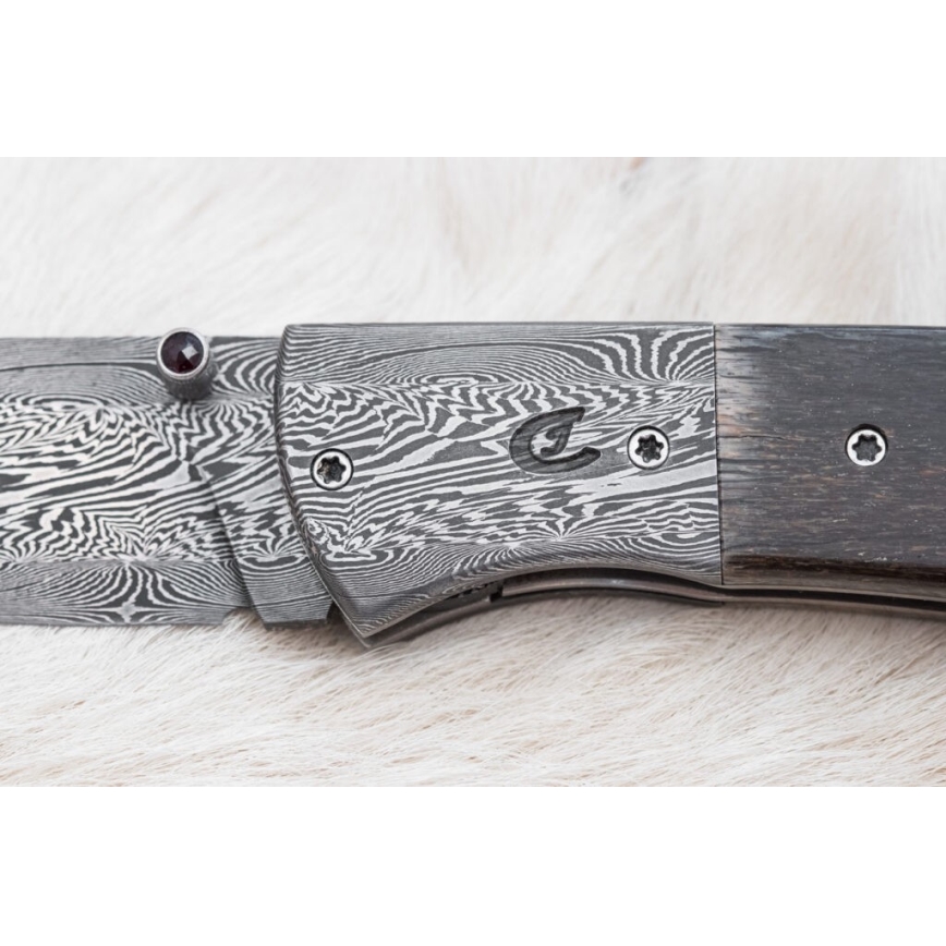 Exclusive folding Damascus knife 8 cm mammoth bone