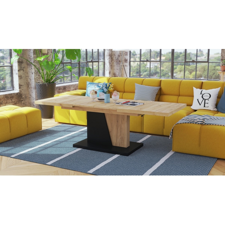Extendable coffee/dining table with lift-top NINO craft oak/black