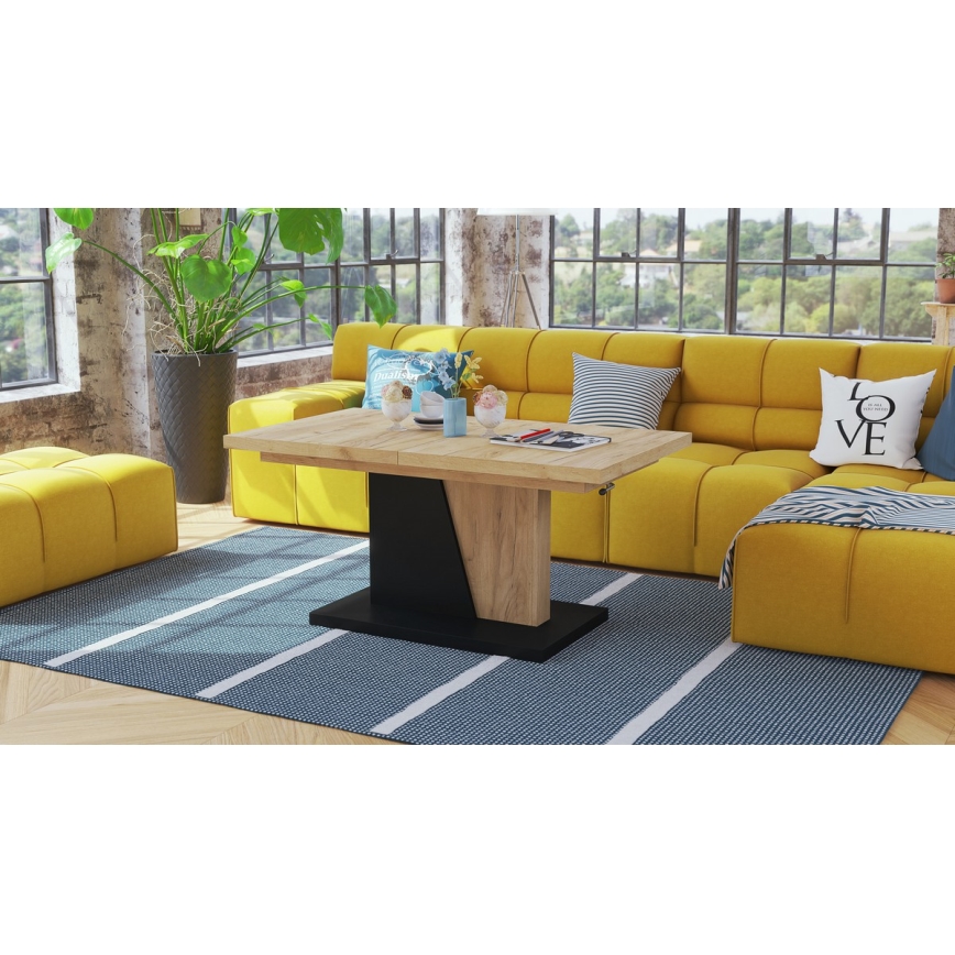 Extendable coffee/dining table with lift-top NINO craft oak/black