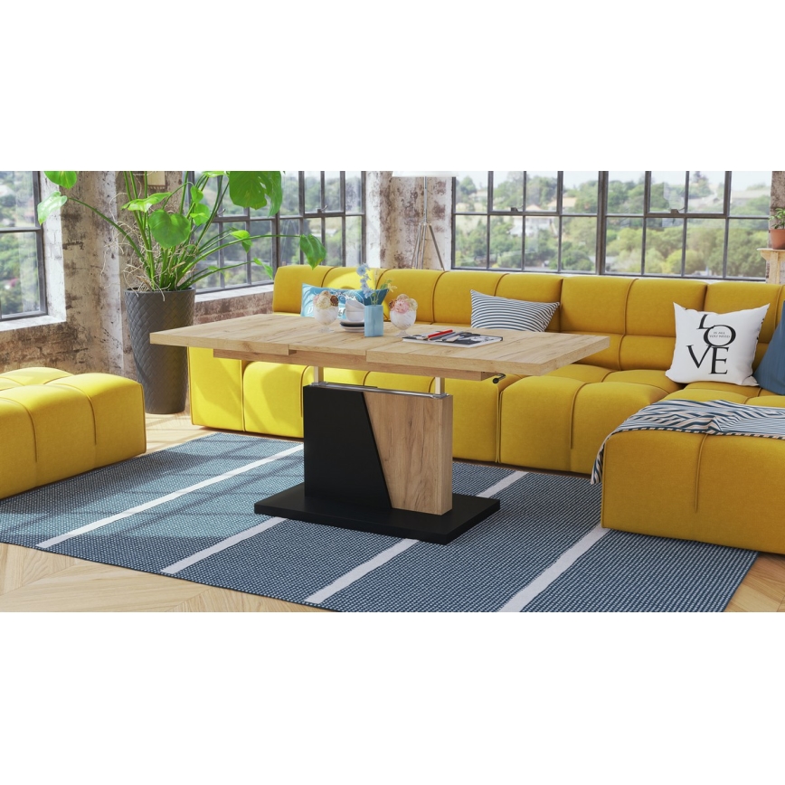 Extendable coffee/dining table with lift-top NINO craft oak/black